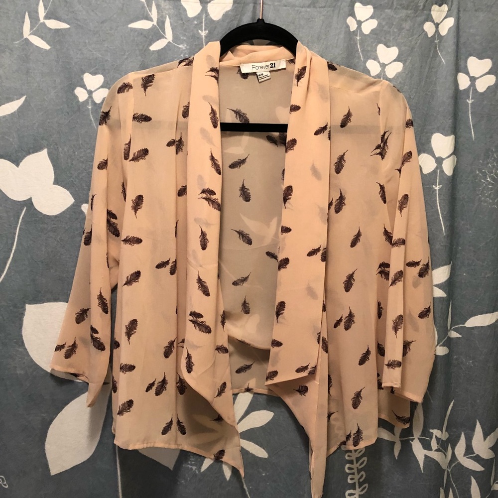 Forever 21 Blush Pink Feather Print Top Medium